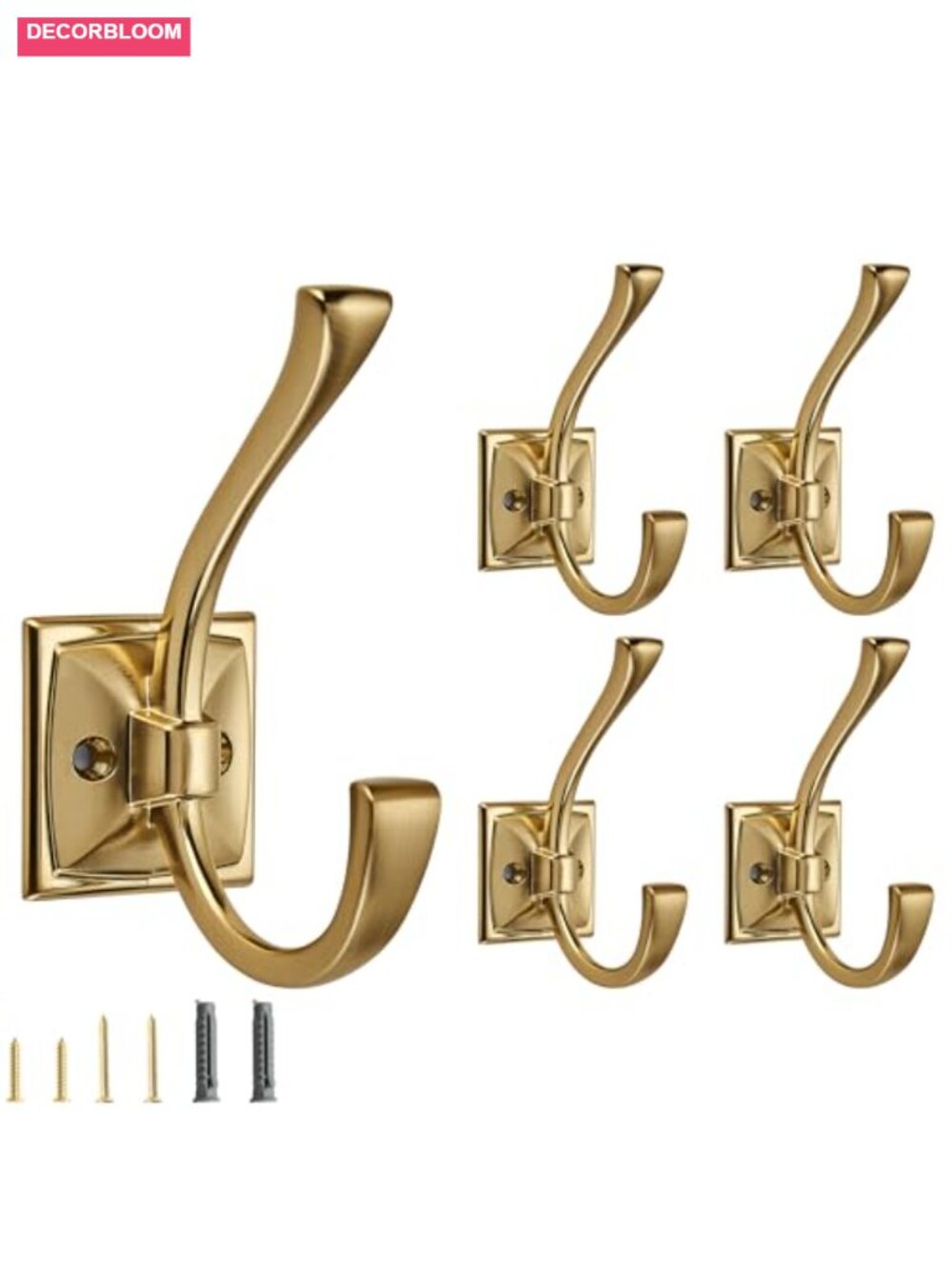 5 Pack Heavy Duty Zinc Alloy Towel Hooks Wall Mounted Double Brushed